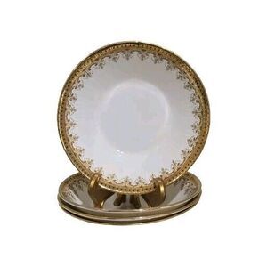 Hitkari Bone China Gold Border Black dot Gold Scrolls 4 Fruit/Dessert Bowls VTG